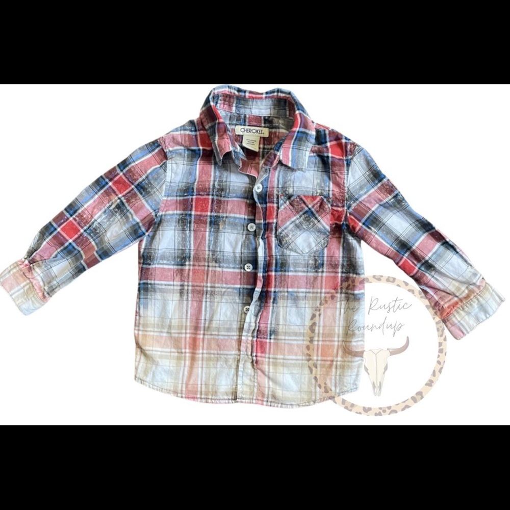 Toddler 3T Hand Distressed Bleached Flannel Button Up Shirt